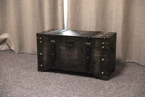 Distressed Black Medium Wooden Storage Trunk 